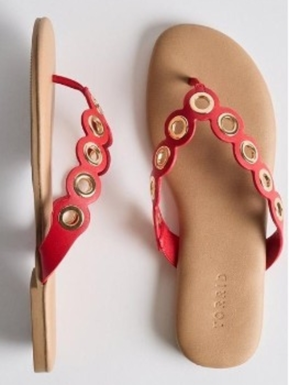 TORRID Red Grommet Thong Sandals w/Gold Accents 10 WW NEW NO BOX